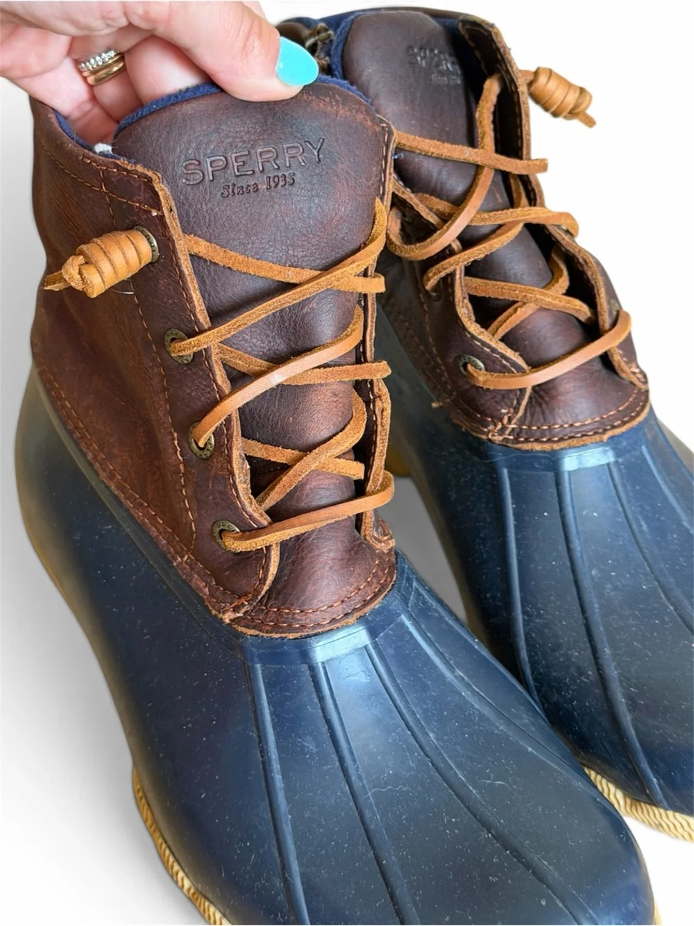 Sperry Brown Leather & Navy Rubber Women's Duck Boots